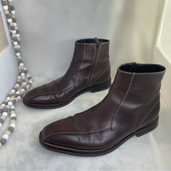 Hugo Boss Elegant Dark Brown Leather Men's Boots Size 9 - Picture 1 of 10